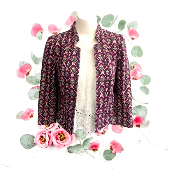THE LIMITED WOMEN CROPPED JACKET IN SIZE XS IN PURPLE CREAM PATTERN FULLY LINE - Picture 1 of 7
